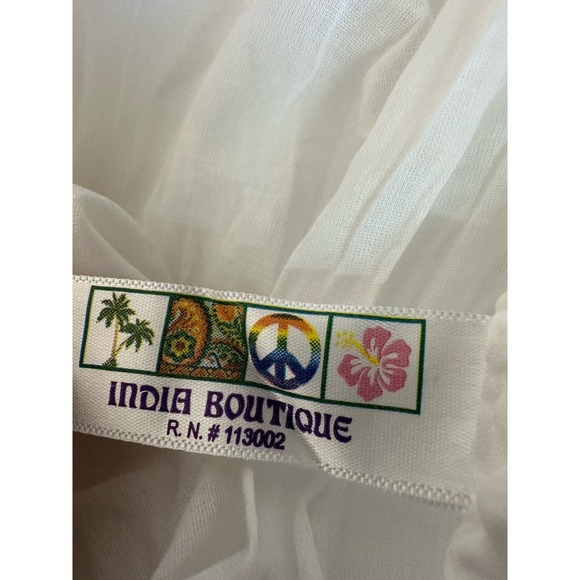 White Dress 100% Cotton Boho Cottagecore Semi Sheer Embroidered Free Size Festiv - Picture 4 of 8